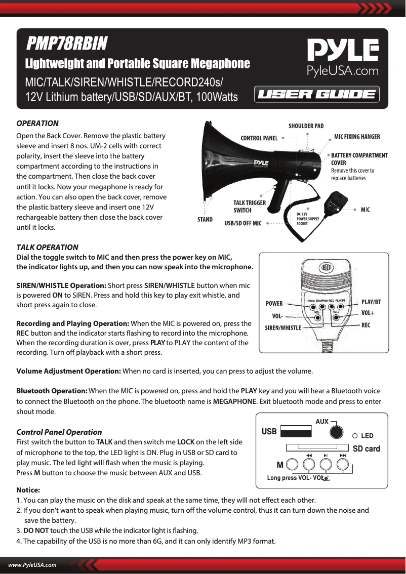 Page n°1 - Manuel utilisateur Pyle PMP78RBIN