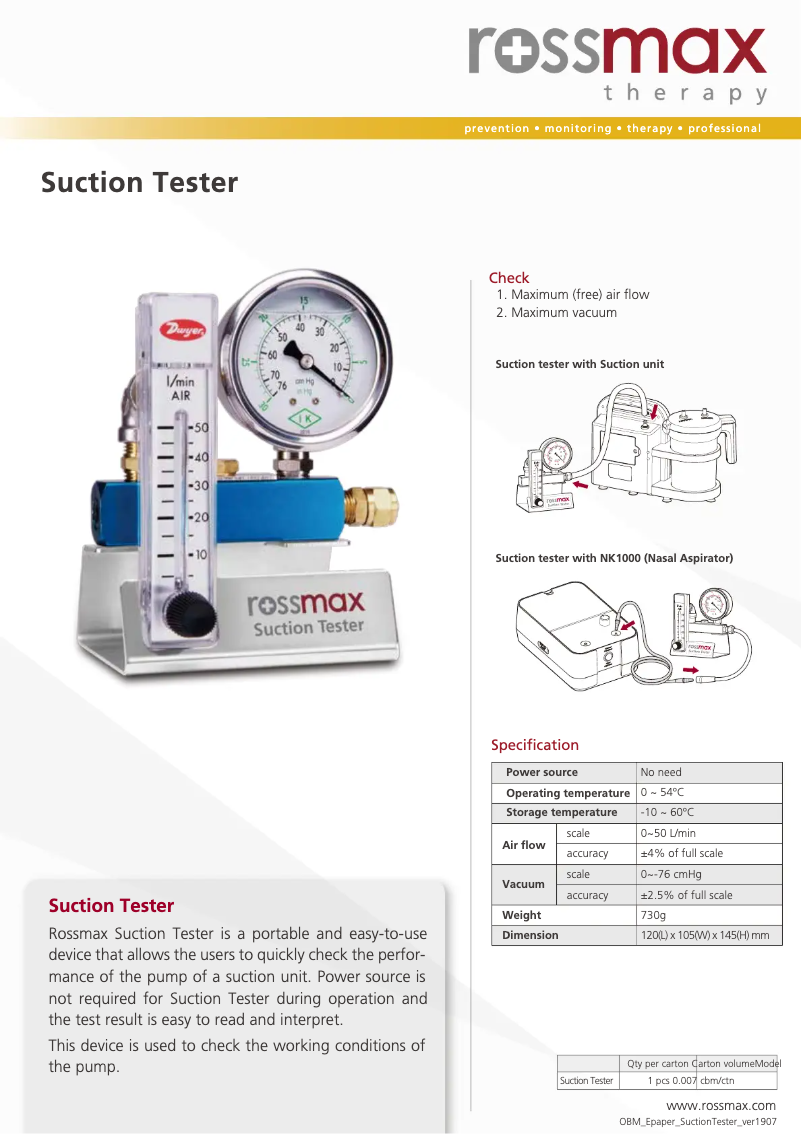 Page n°1 - Brochure Rossmax Suction Tester
