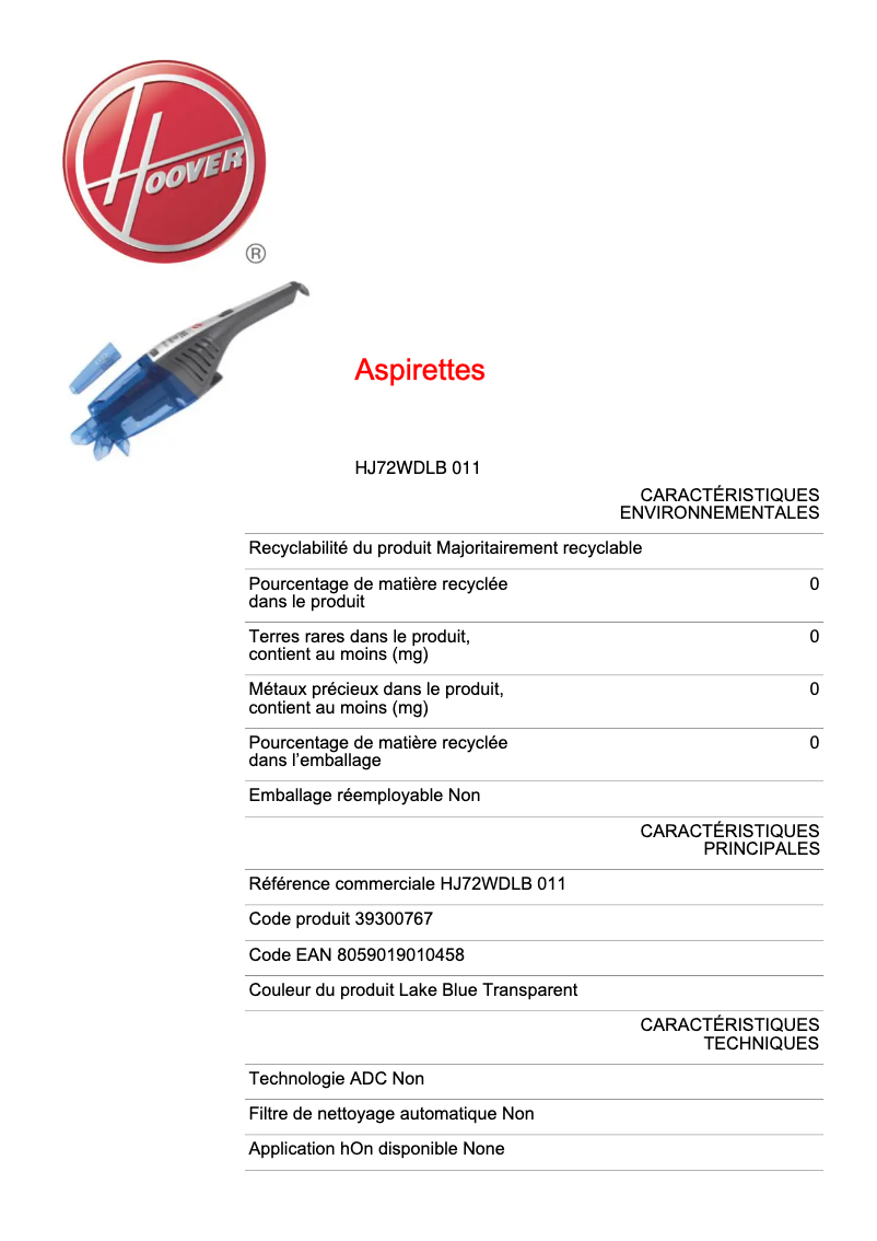 Image de la première page du manuel de l'appareil Jive Lithium HJ72WDLB 011