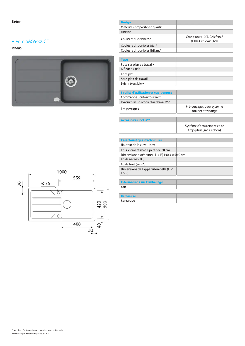 Page n°1 - Fiche technique Blaupunkt Alento SAG9600CE
