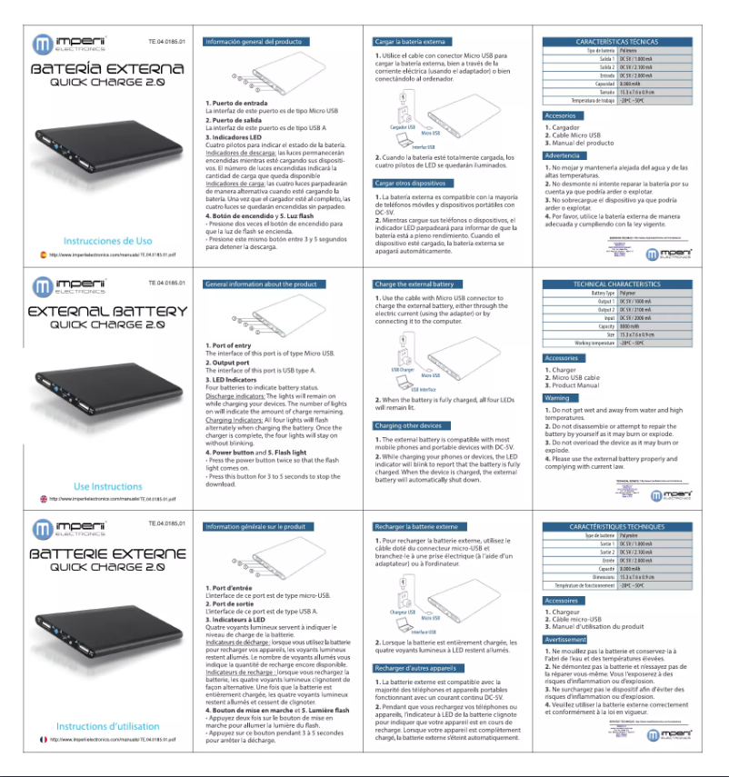 Page 1 de la notice Manuel utilisateur Imperii Electronics TE.04.0185.01
