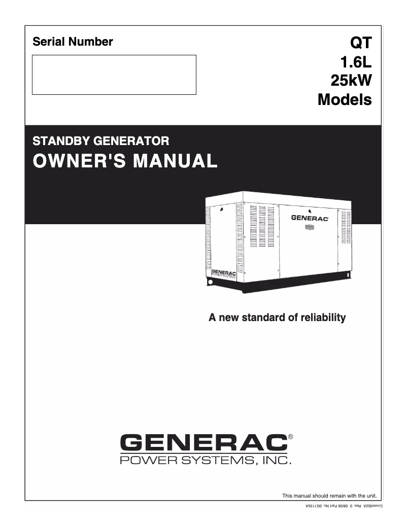 Page n°1 - Manuel utilisateur Generac QT02516AVSN