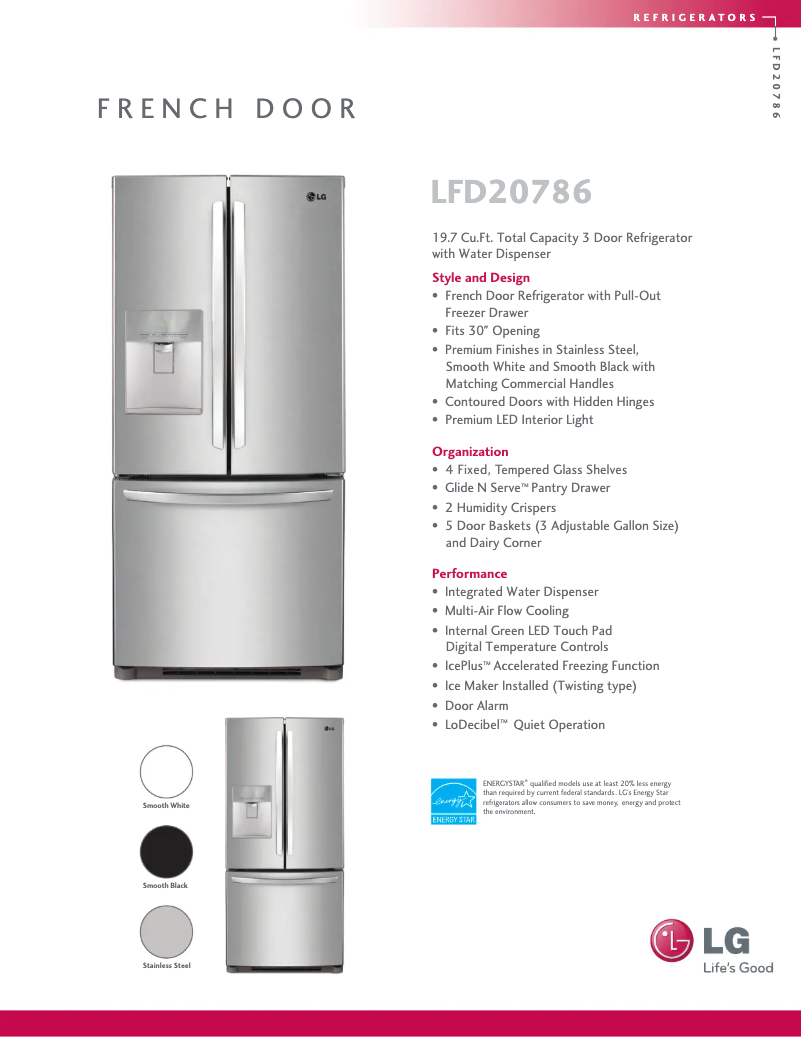 Page 1 de la notice Fiche technique LG LFD20786SB