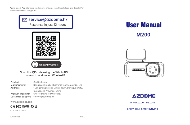 Page 1 de la notice Manuel utilisateur AZDome M200