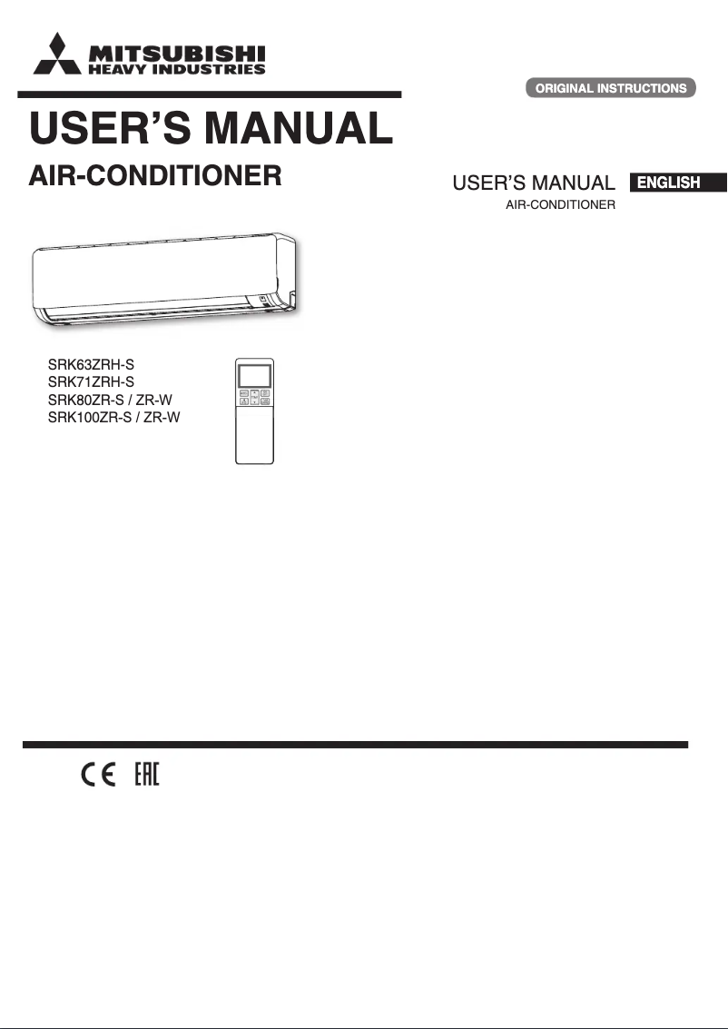 Page 1 de la notice Manuel utilisateur Mitsubishi SRK63ZRH-S