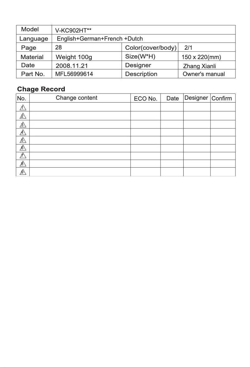 Page n°1 - Manuel utilisateur LG V-KC902H
