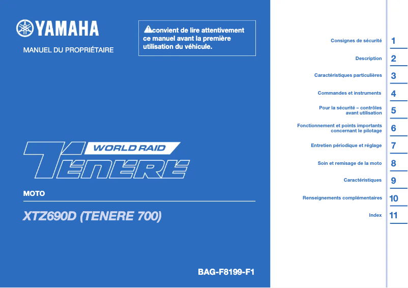 Page 1 de la notice Manuel utilisateur Yamaha Ténéré 700 (2024)