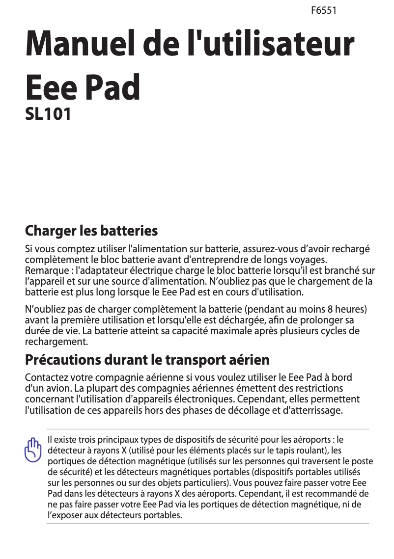 Page 1 de la notice Manuel utilisateur Asus Eee Pad Slider SL101