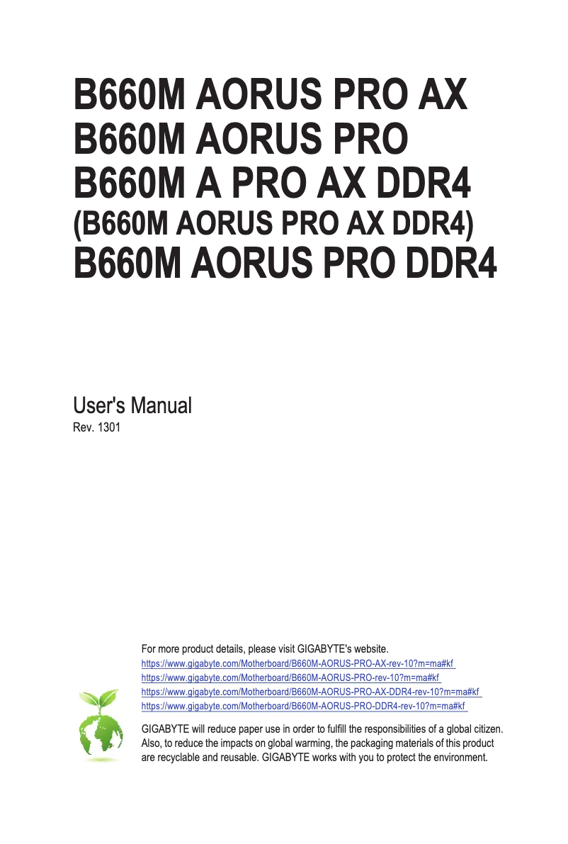 Image de la première page du manuel de l'appareil B660M Aorus Pro AX DDR4