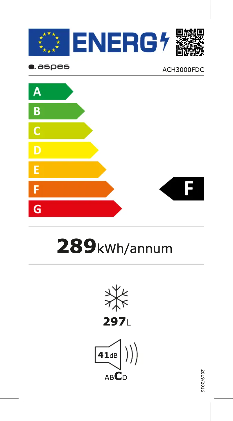 Page 1 de la notice Label énergétique Aspes ACH3000FDC