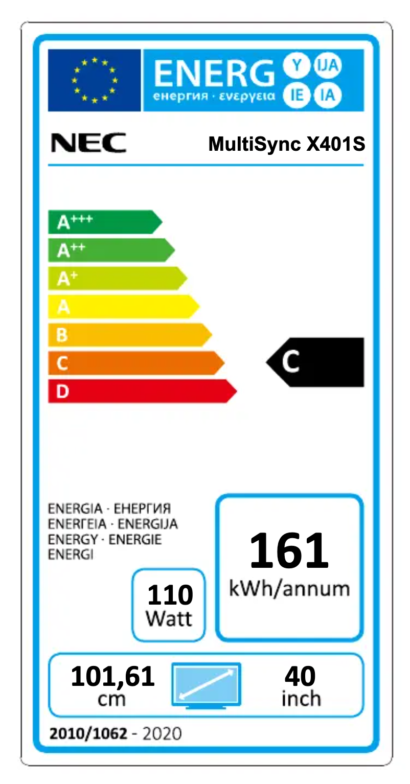 Page 1 de la notice Label énergétique NEC MultiSync X401S