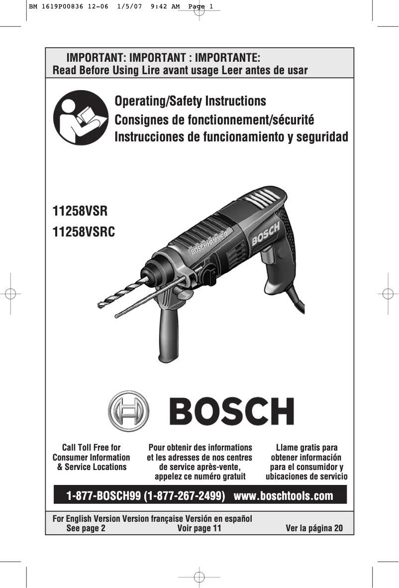 Page n°1 - Manuel utilisateur Bosch 11258VSR