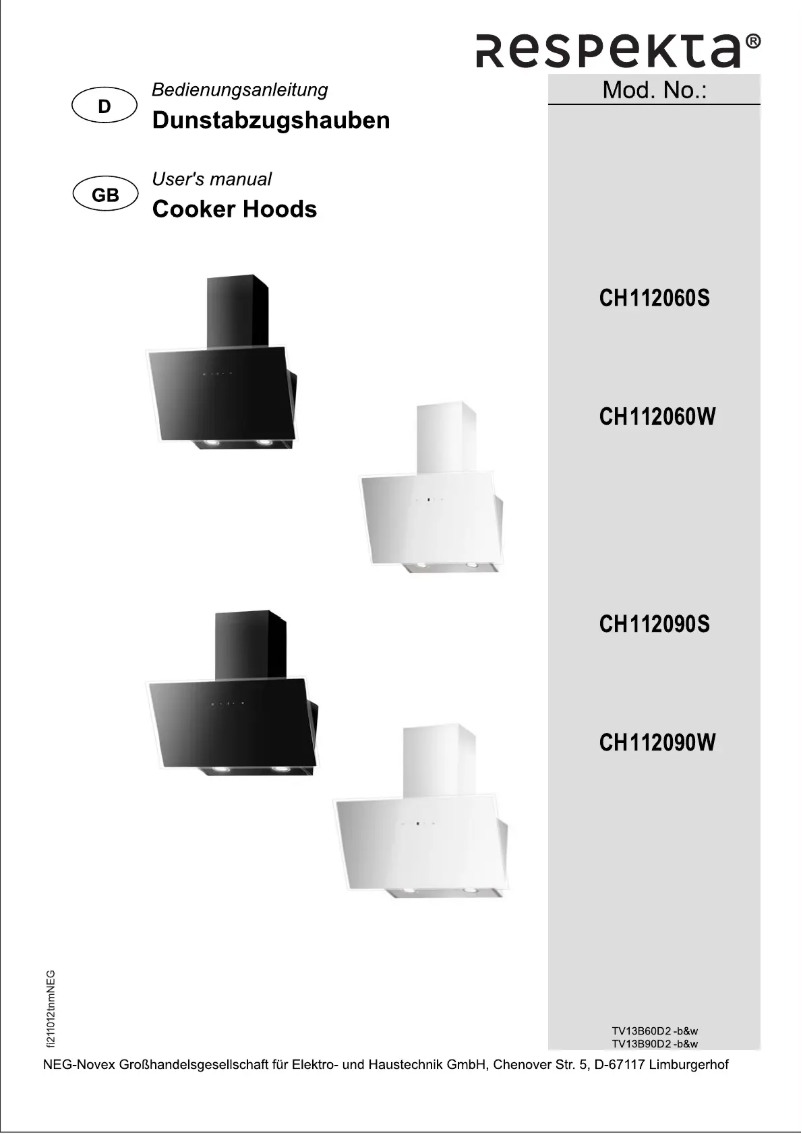 Page 1 de la notice Manuel utilisateur Respekta CH 112090