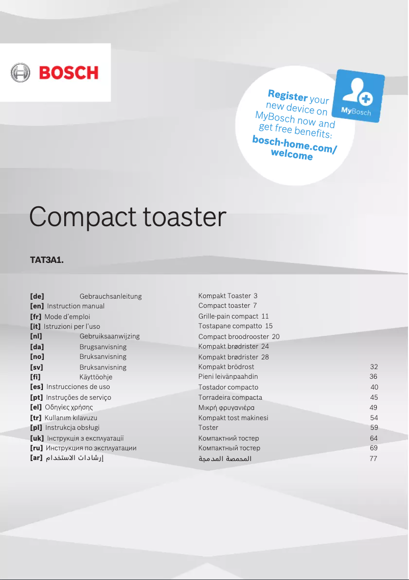 Page 1 de la notice Manuel utilisateur Bosch TAT3A113
