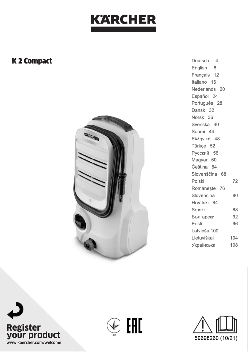 Página 1 del manual Manual de usuario Kärcher K 2 Compact HOME