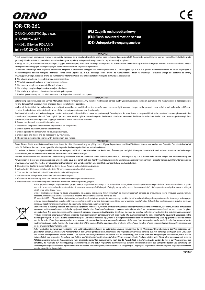 Image de la première page du manuel de l'appareil OR-CR-261