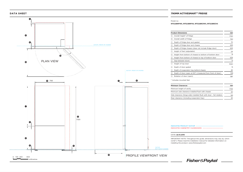 Página 1 del manual Ficha técnica Fisher & Paykel RF522BRPX7