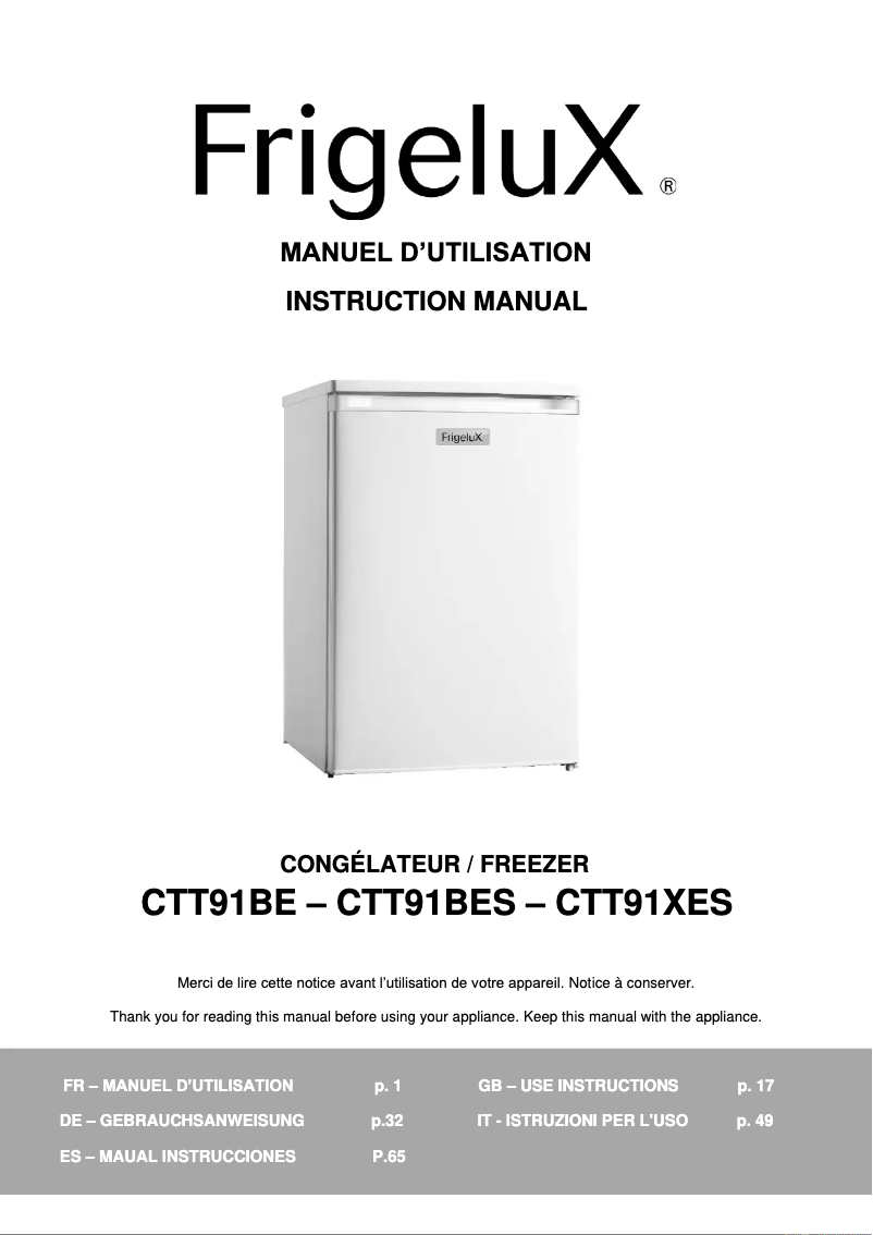Image de la première page du manuel de l'appareil CTT91BE