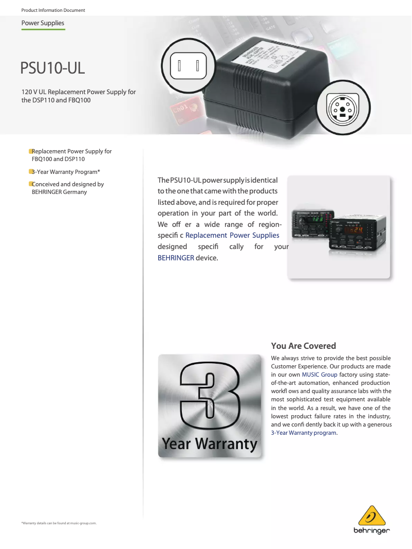 Page 1 de la notice Manuel utilisateur Behringer PSU10-UL