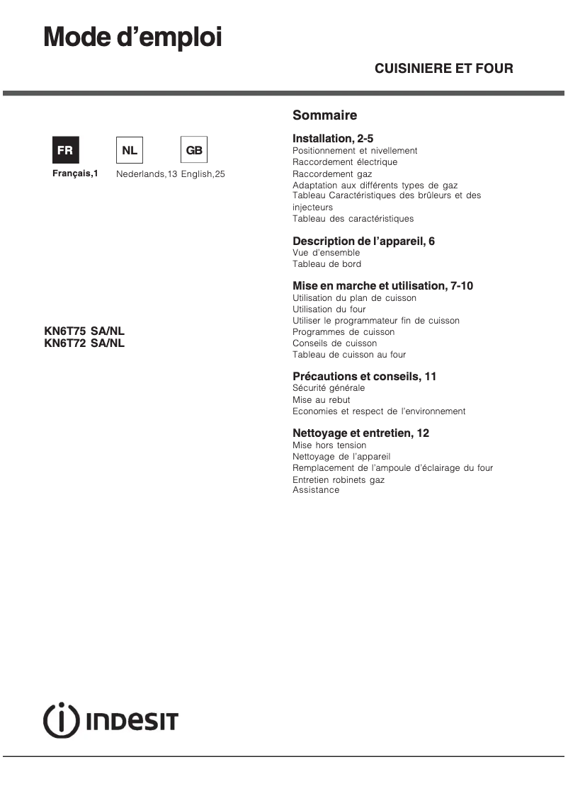 Page n°1 - Manuel utilisateur Indesit KN6T72SA(W)/NL