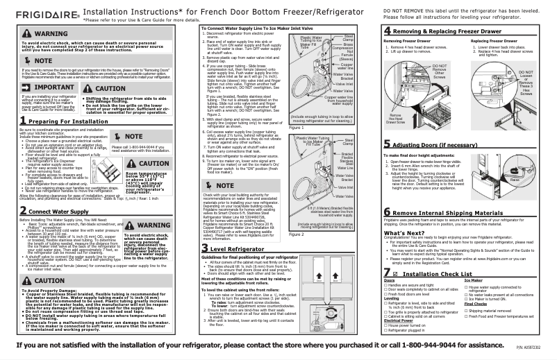 Page 1 de la notice Guide d'installation Frigidaire FGHF2367TD