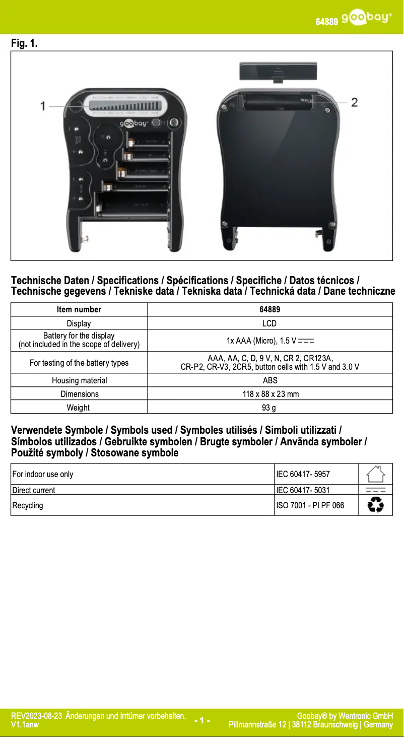 Page 1 de la notice Manuel utilisateur Goobay 64889