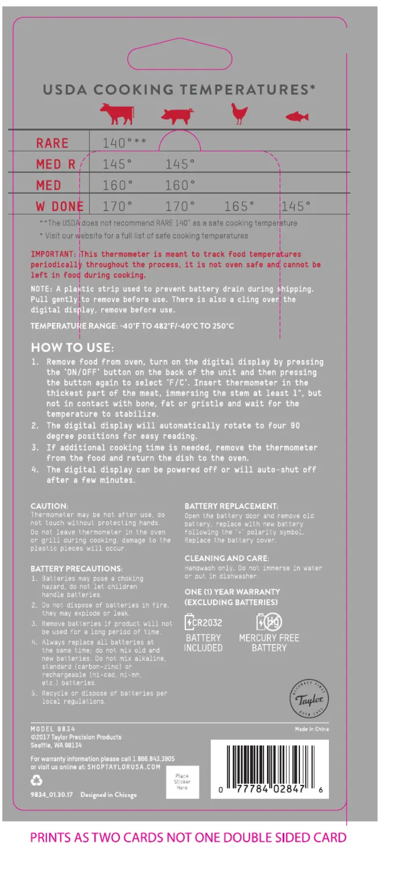 Page 1 de la notice Manuel utilisateur Taylor 9834