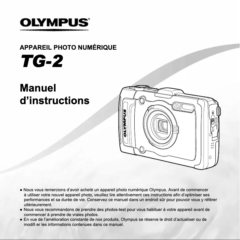 Page 1 de la notice Manuel utilisateur Olympus Tough TG-2