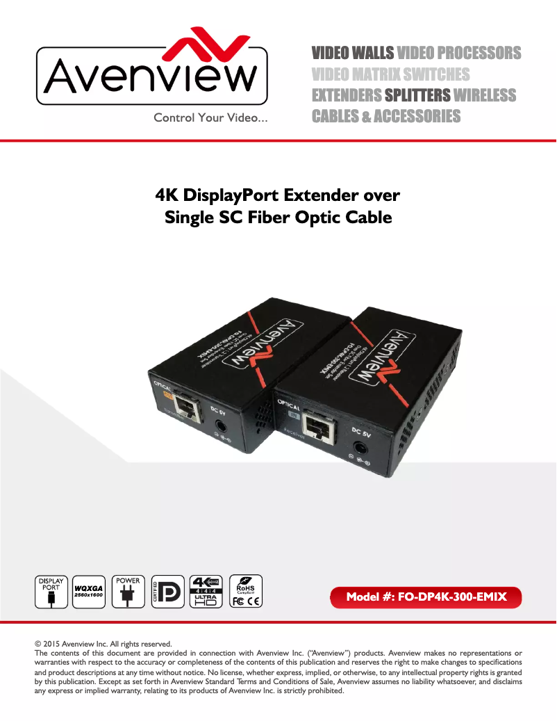 Page 1 de la notice Manuel utilisateur Avenview FO-DP4K-300-EMIX