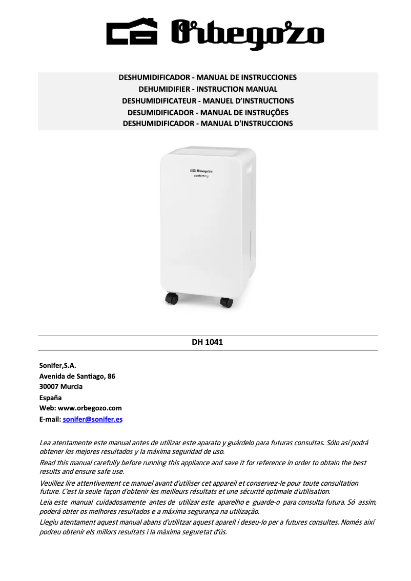 Page n°1 - Manuel utilisateur Orbegozo DH 1041