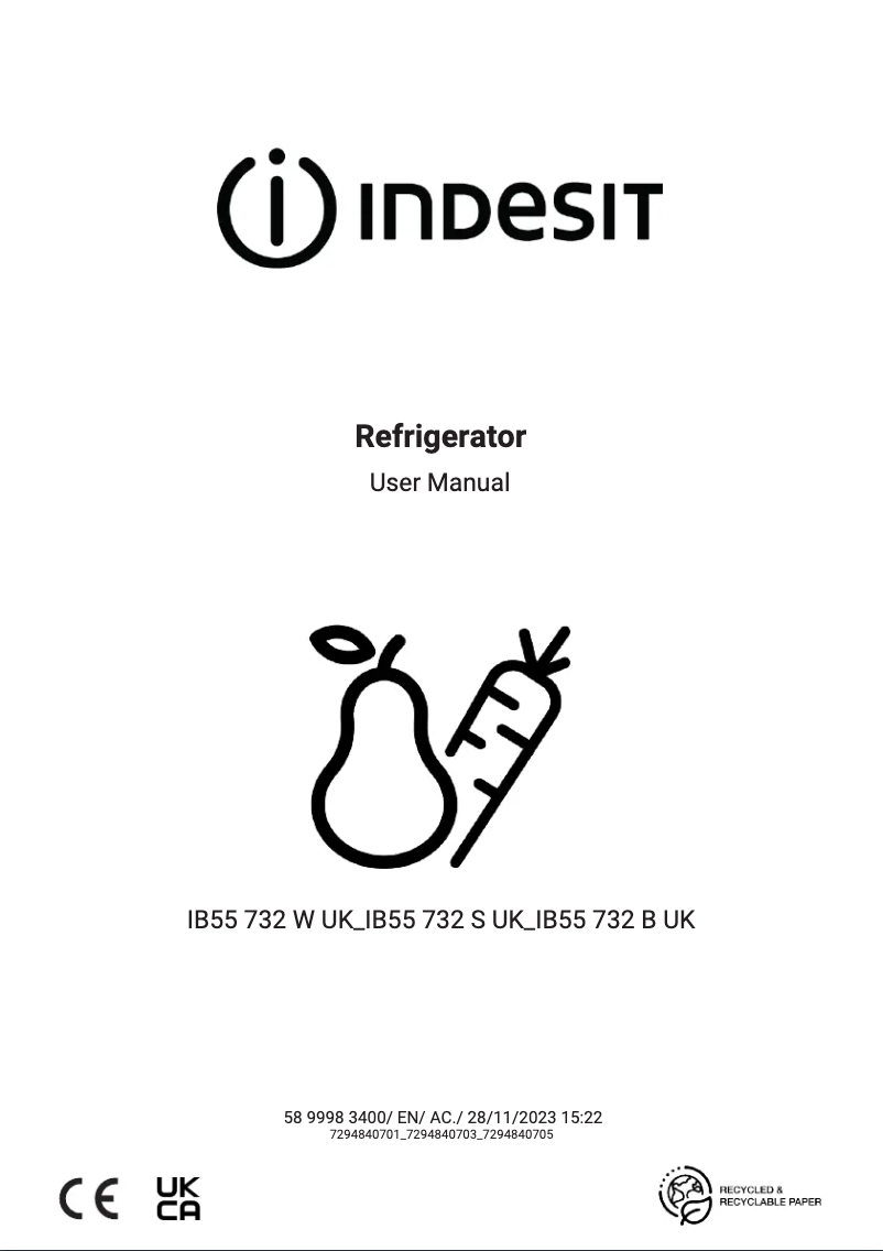 Page n°1 - Instructions / montage Indesit IB55 732 B
