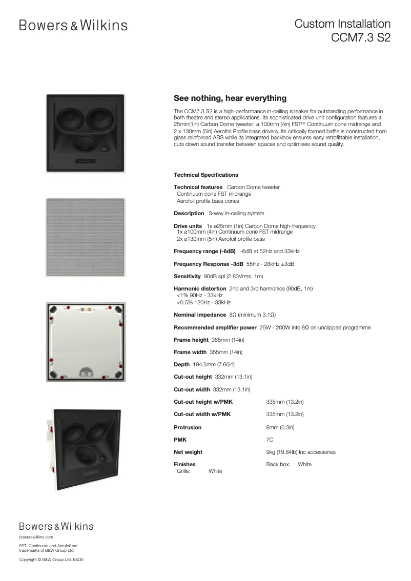 Page 1 de la notice Dessin technique Bowers & Wilkins CCM684