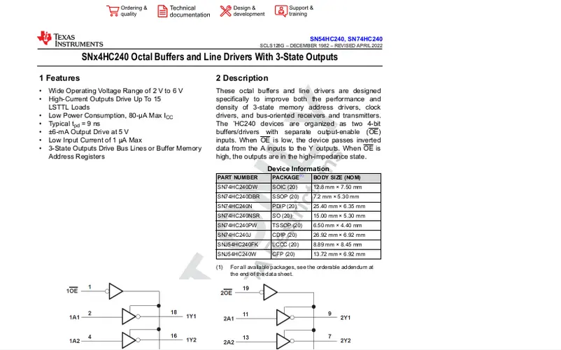 Page 1 de la notice Manuel utilisateur Texas Instruments SN74HC240PWR