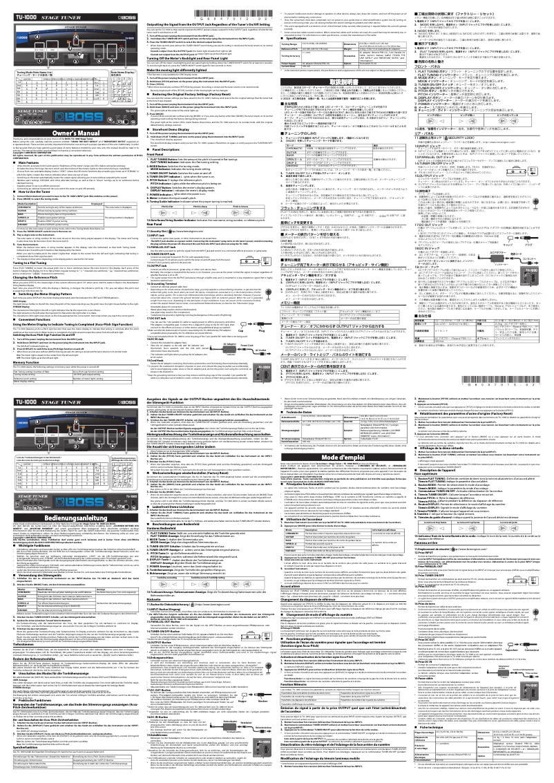 Page n°1 - Manuel utilisateur Boss Stage Tuner TU-1000
