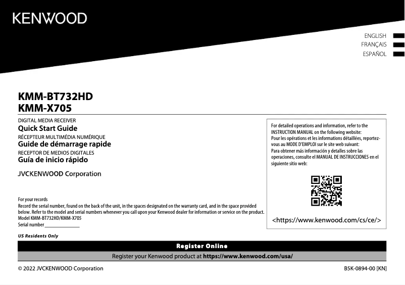 Página 1 del manual Guía de inicio rápido Kenwood KMM-BT732HD