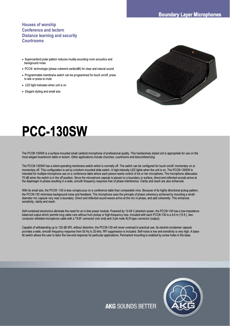 Page n°1 - Fiche technique AKG PCC-130SW