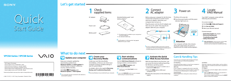 Image de la première page du manuel de l'appareil Vaio VPCSA23GX