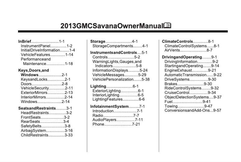 Image de la première page du manuel de l'appareil Savana Passenger (2013)