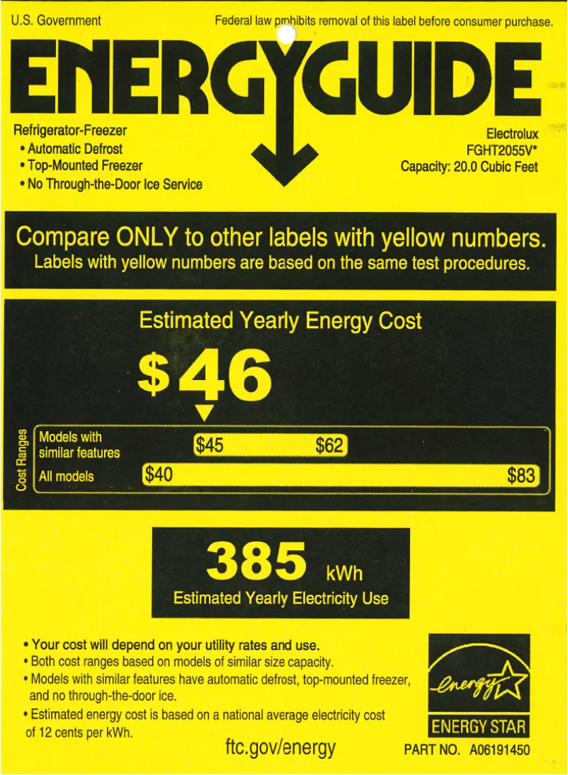 Página 1 del manual Etiqueta energética Frigidaire FGHT2055VF