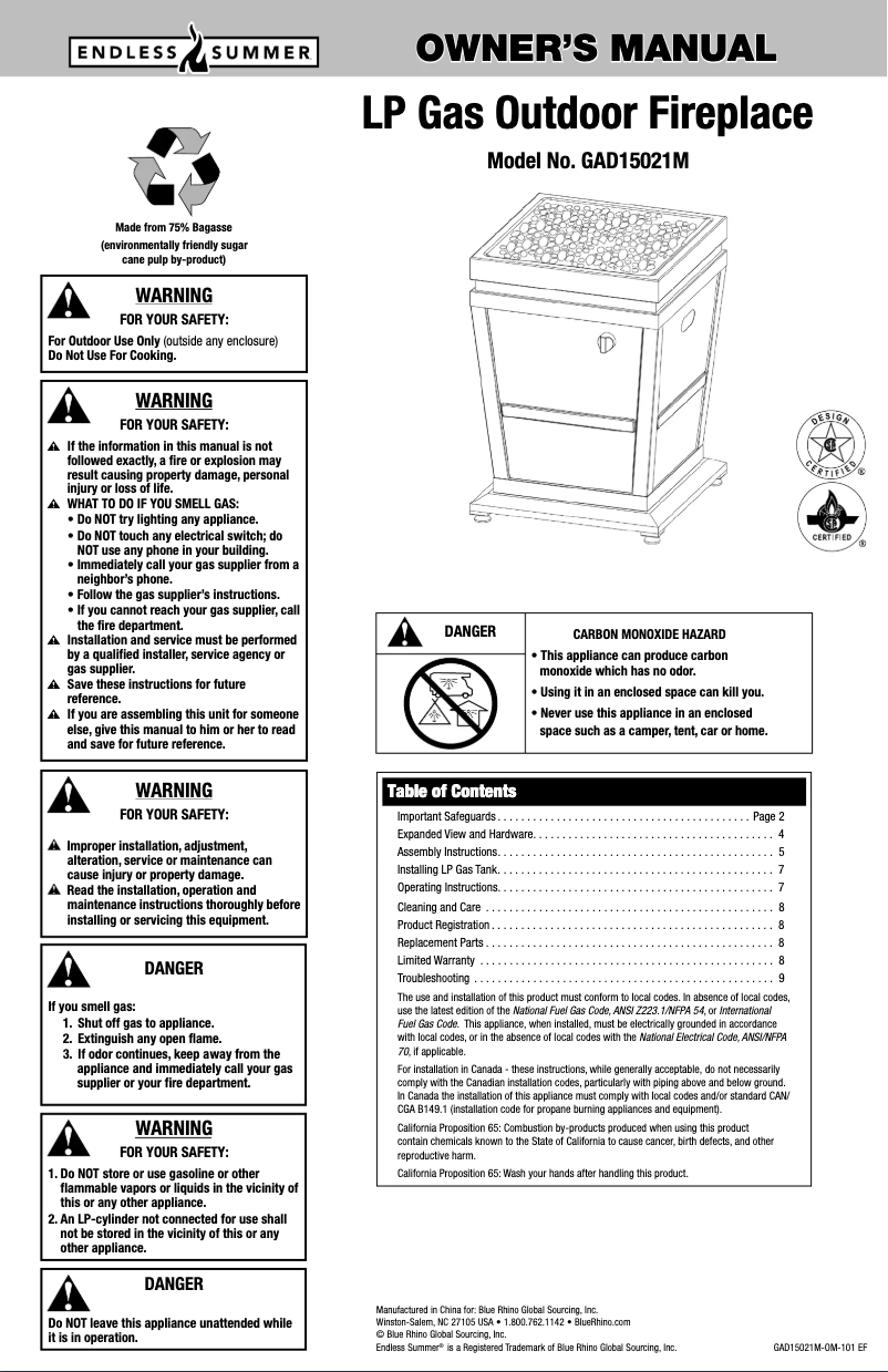 Image de la première page du manuel de l'appareil GAD15021M