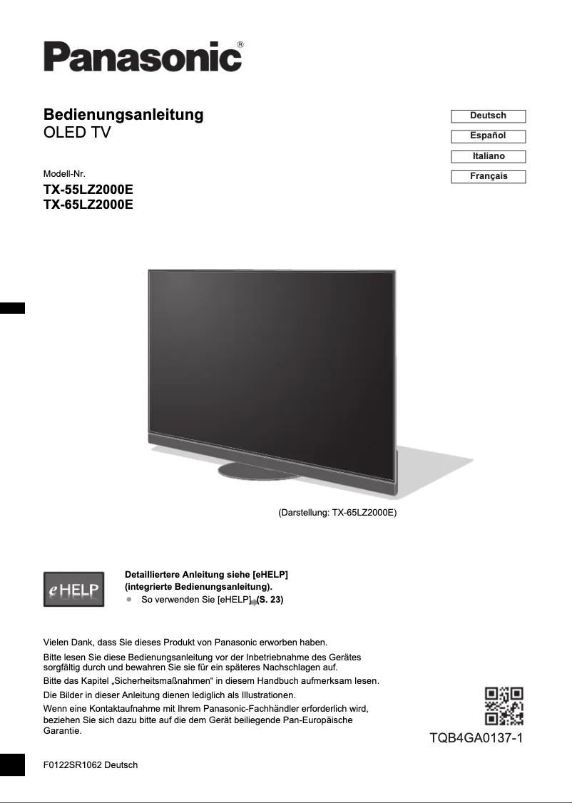 Image de la première page du manuel de l'appareil TX-55LZ2000E