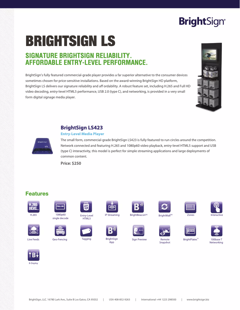 Page n°1 - Manuel utilisateur BrightSign LS423