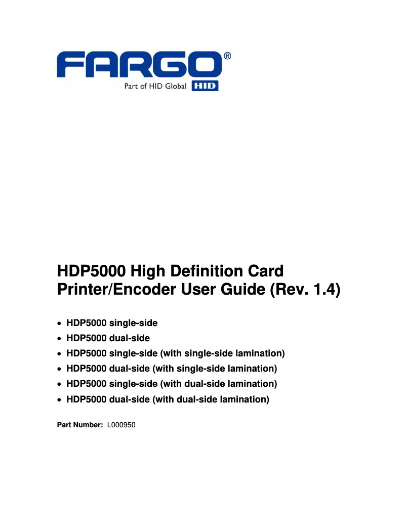 Page n°1 - Manuel utilisateur Fargo HDP5000