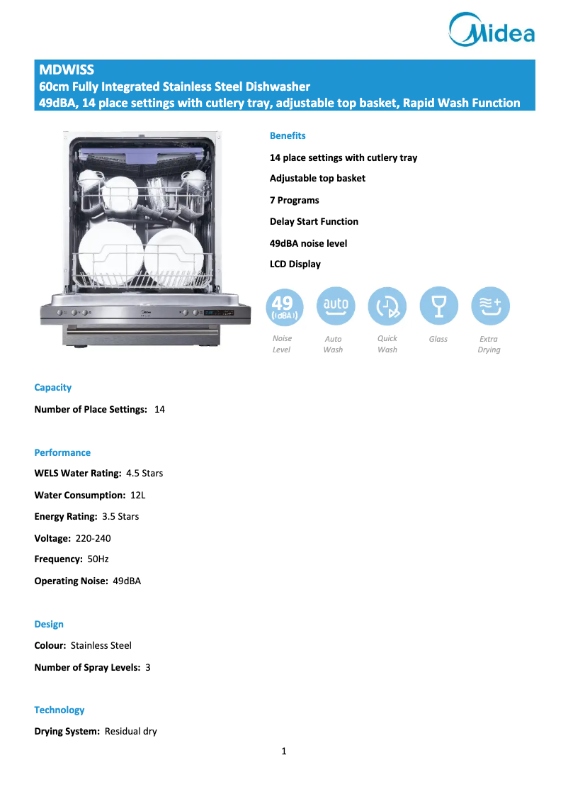 Page n°1 - Fiche technique Midea MDWISS