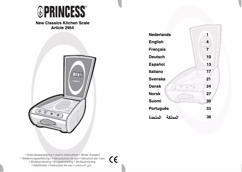 Page 1 de la notice Manuel utilisateur Princess New Classics Kitchen Scale 492954