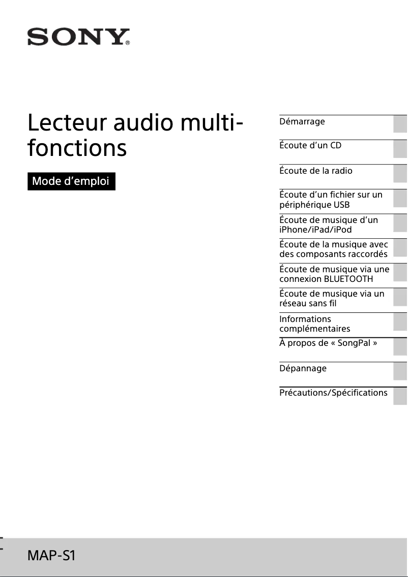 Page 1 de la notice Manuel utilisateur Sony MAP-S1
