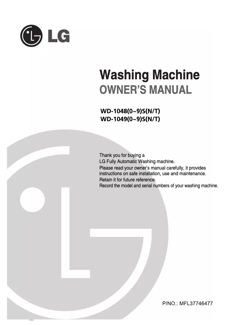 Page n°1 - Manuel utilisateur LG WD-10480T