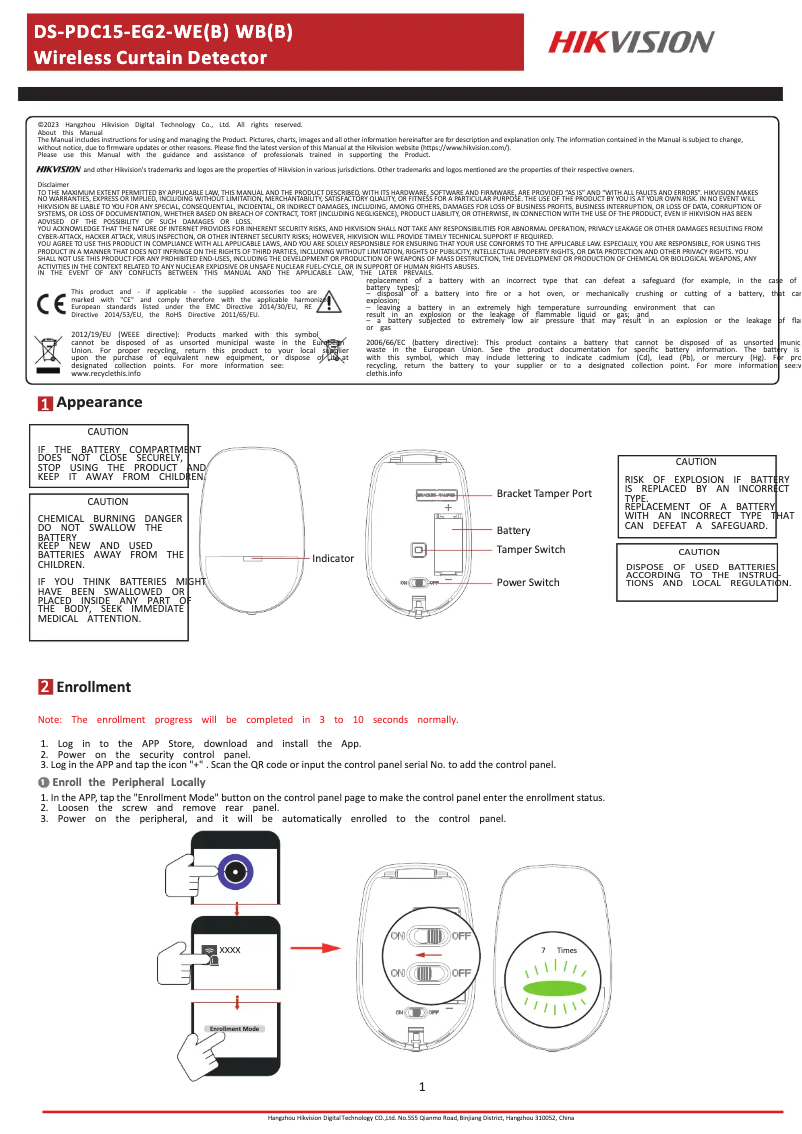 Page 1 de la notice Manuel utilisateur Hikvision DS-PDC15-EG2-WB