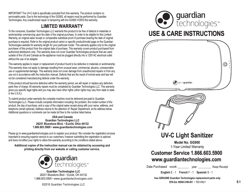 Image de la première page du manuel de l'appareil GG900