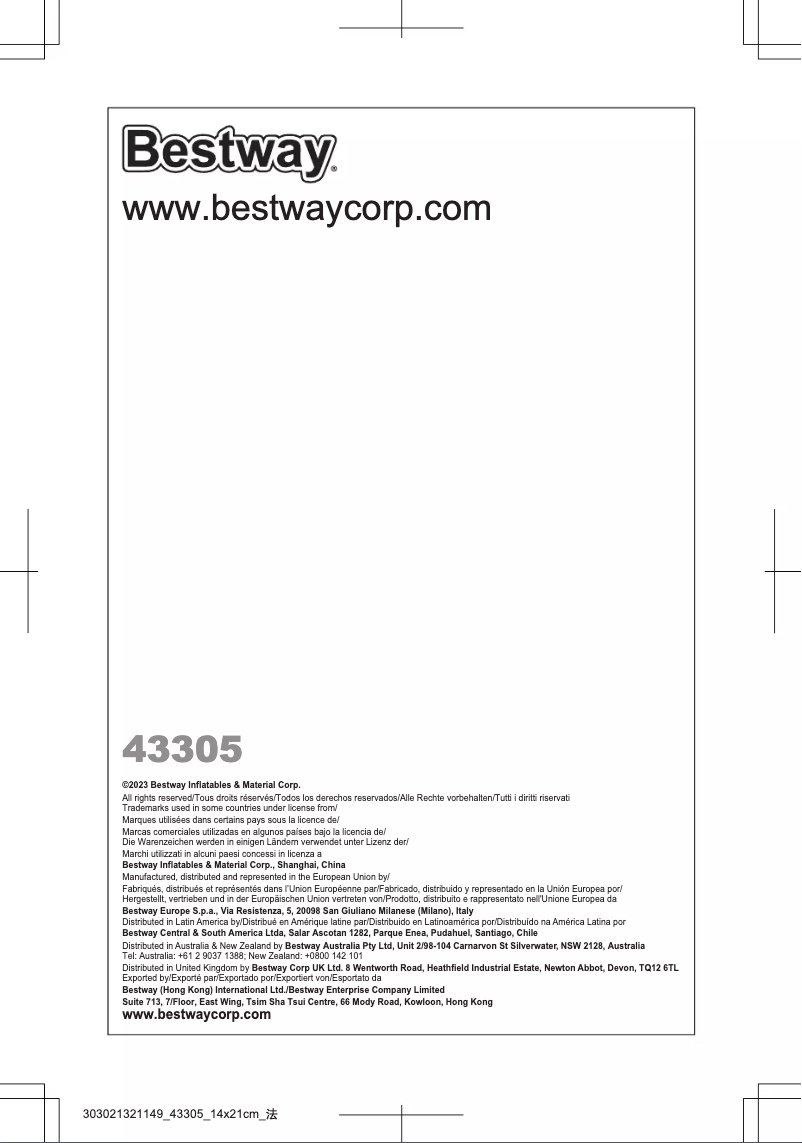 Page 1 de la notice Manuel utilisateur Bestway 43305